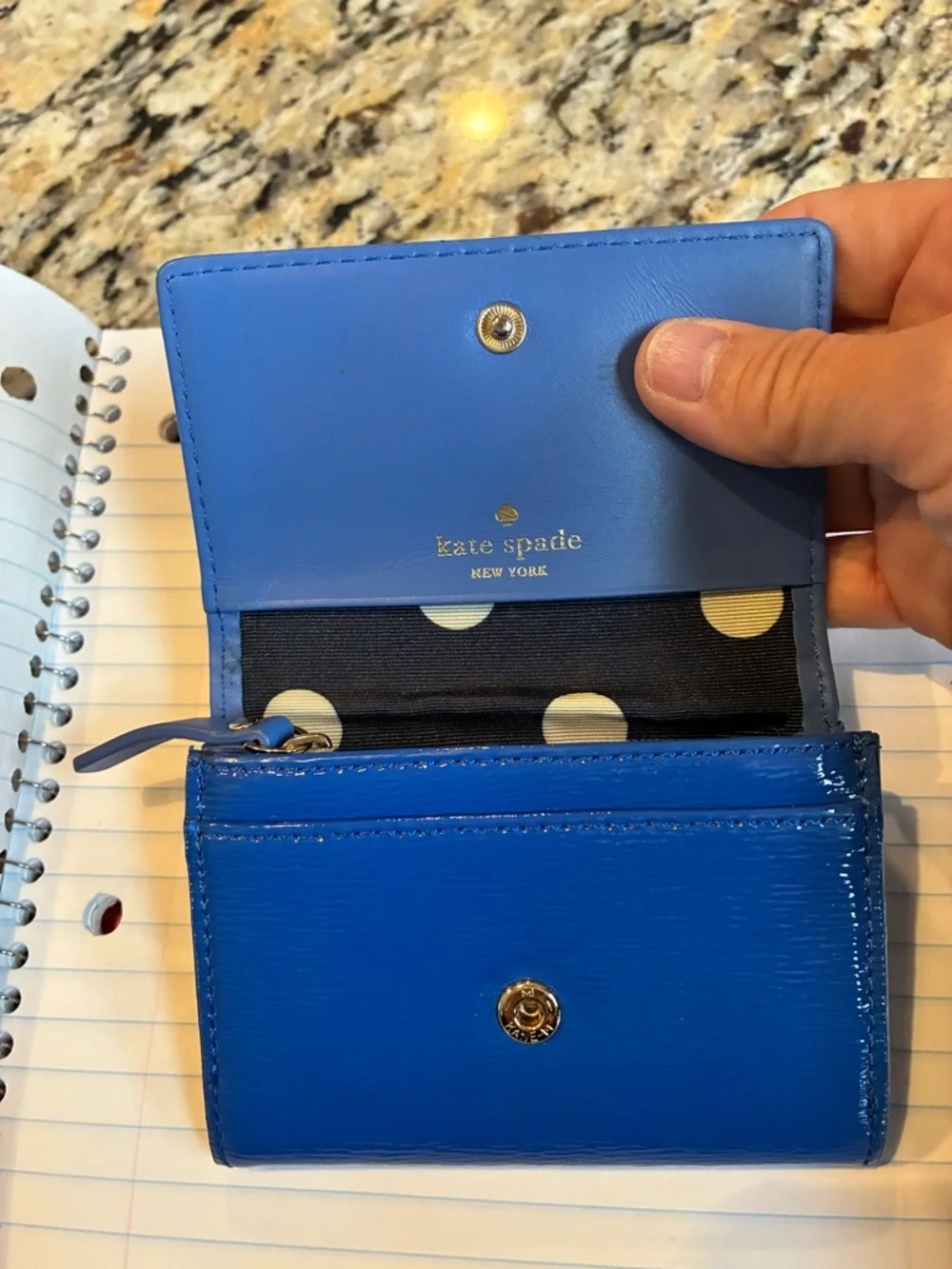kate spade Patent Leather Electric Blue Wallet with Gold Logo - Picture 6 of 6